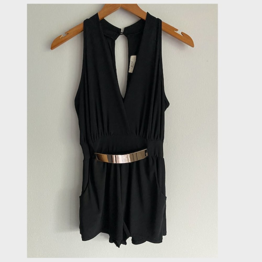 Black Chiffon V-neck Romper